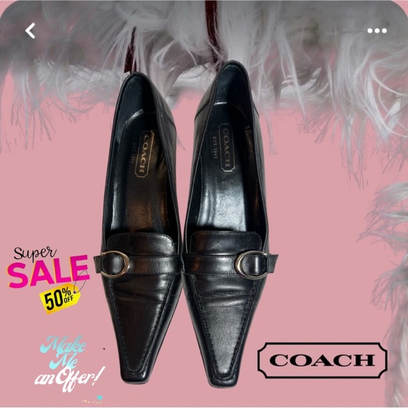 ♥️ COACH Vintage Tamara black baby calf leather pointy kitten heel slip on sz 6 - Picture 1 of 13